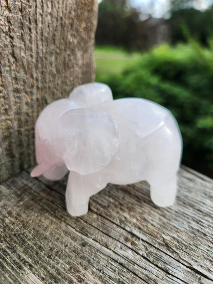 Rose Quartz Carved Elephant Crystal Stone