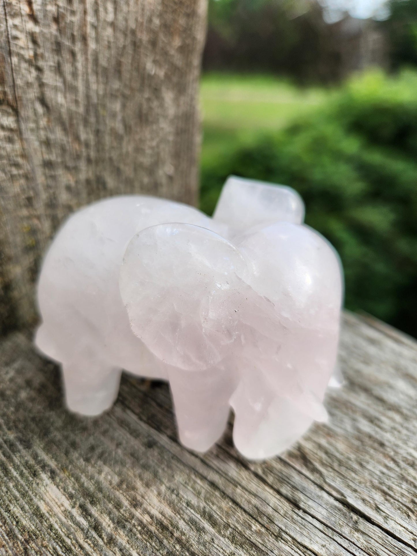 Rose Quartz Carved Elephant Crystal Stone