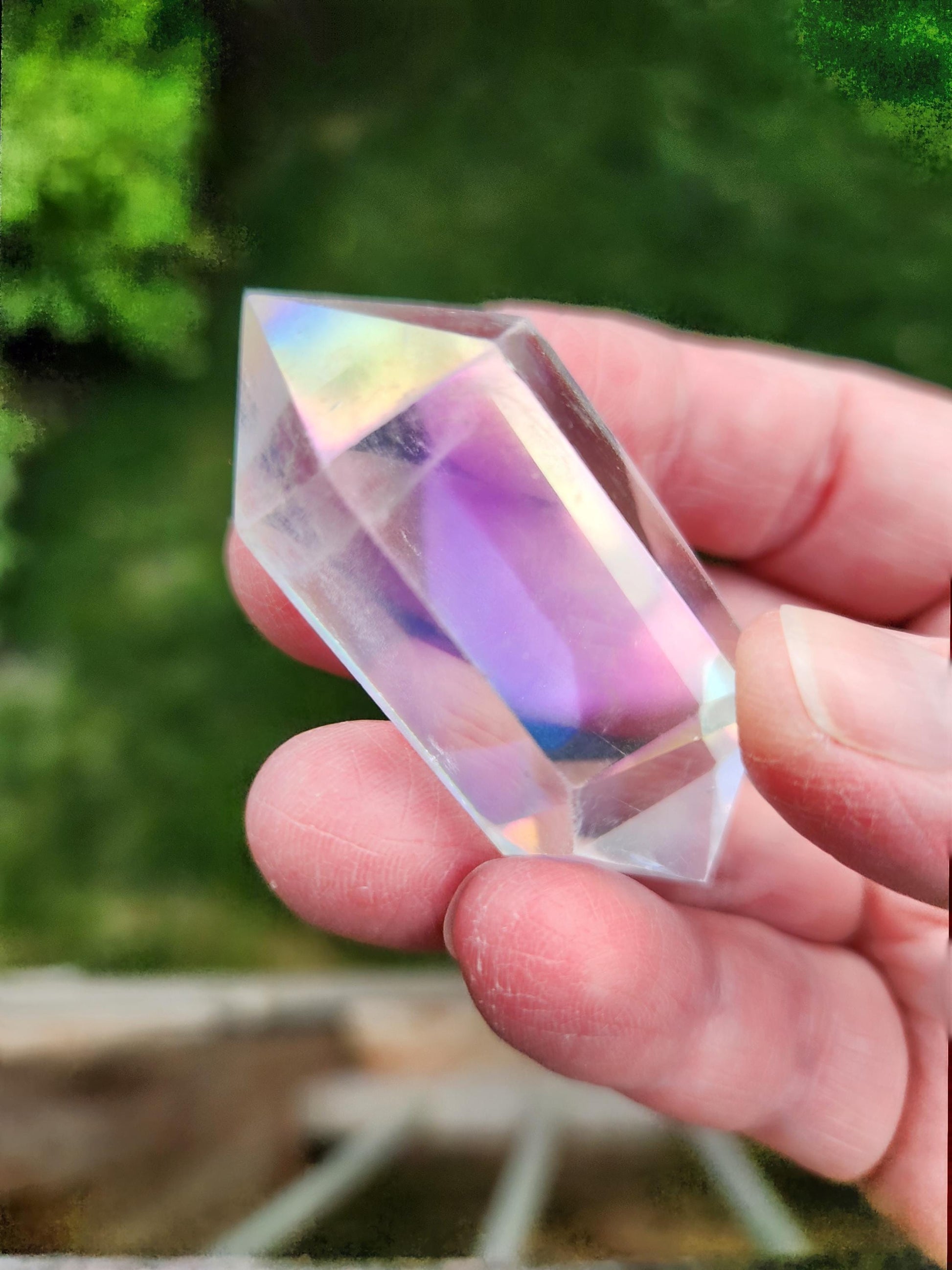 Aura Clear Quartz Crystal DT, Double Terminated Point, Wand