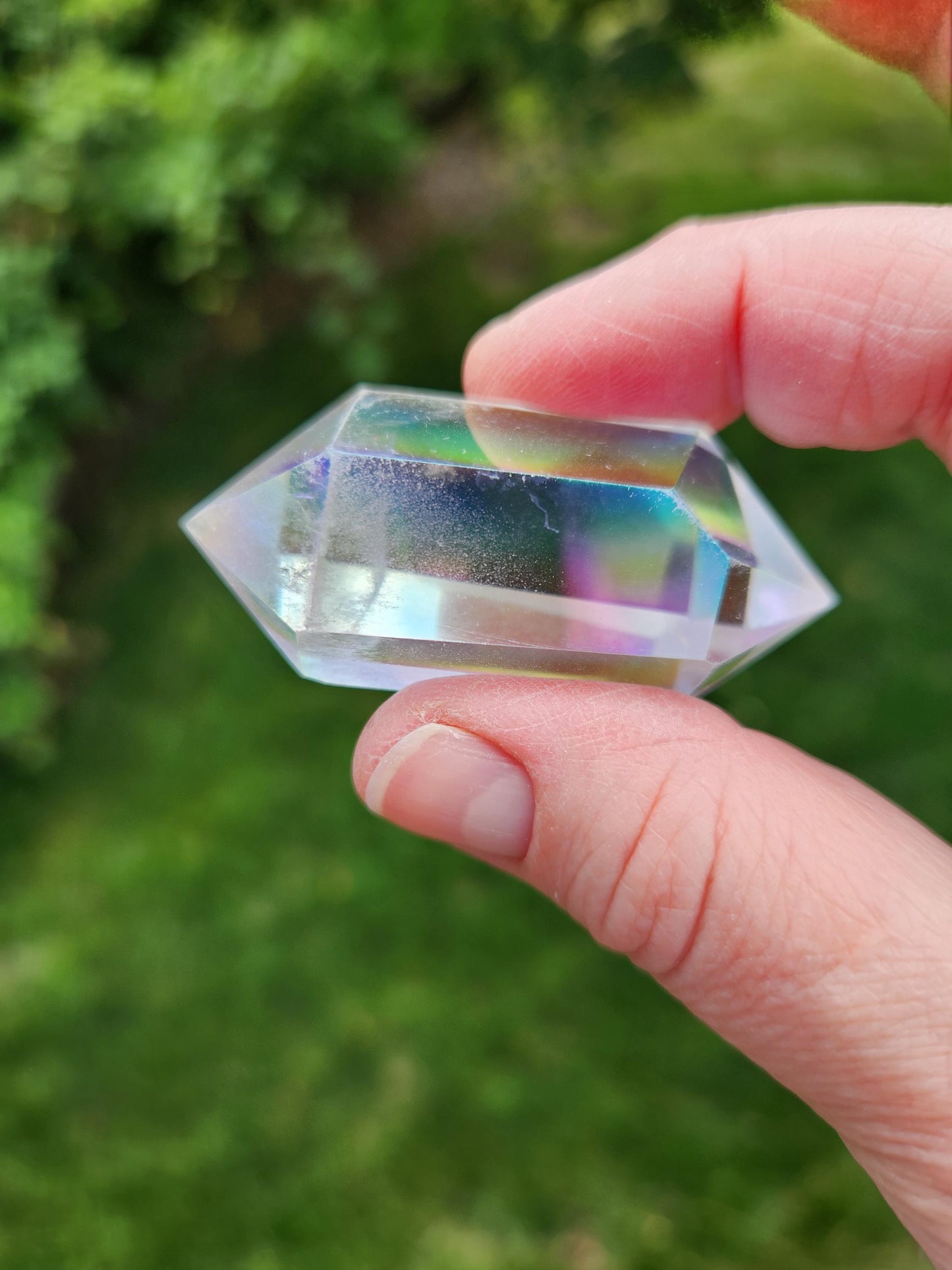 Aura Clear Quartz Crystal DT, Double Terminated Point, Wand