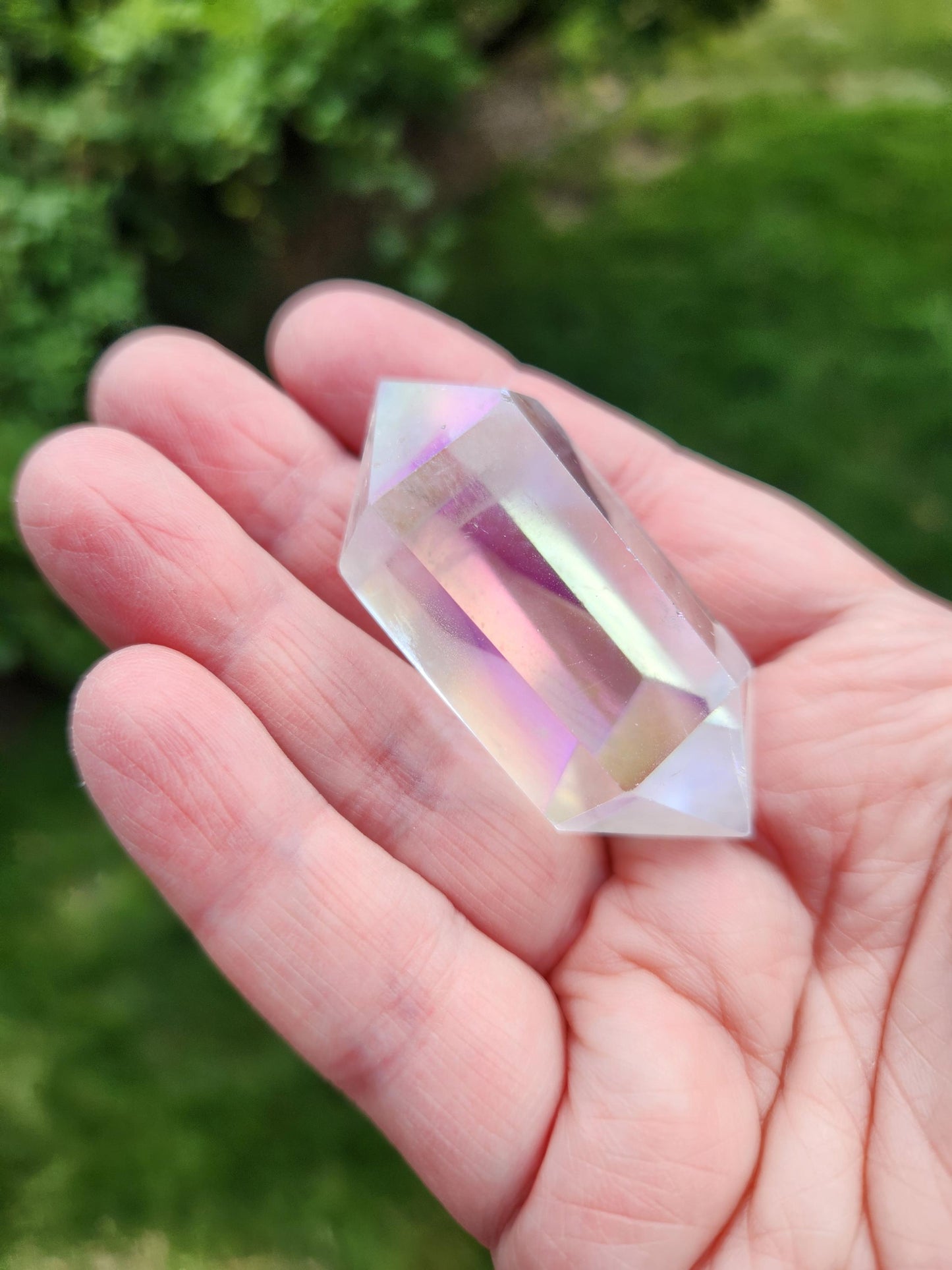 Aura Clear Quartz Crystal DT, Double Terminated Point, Wand