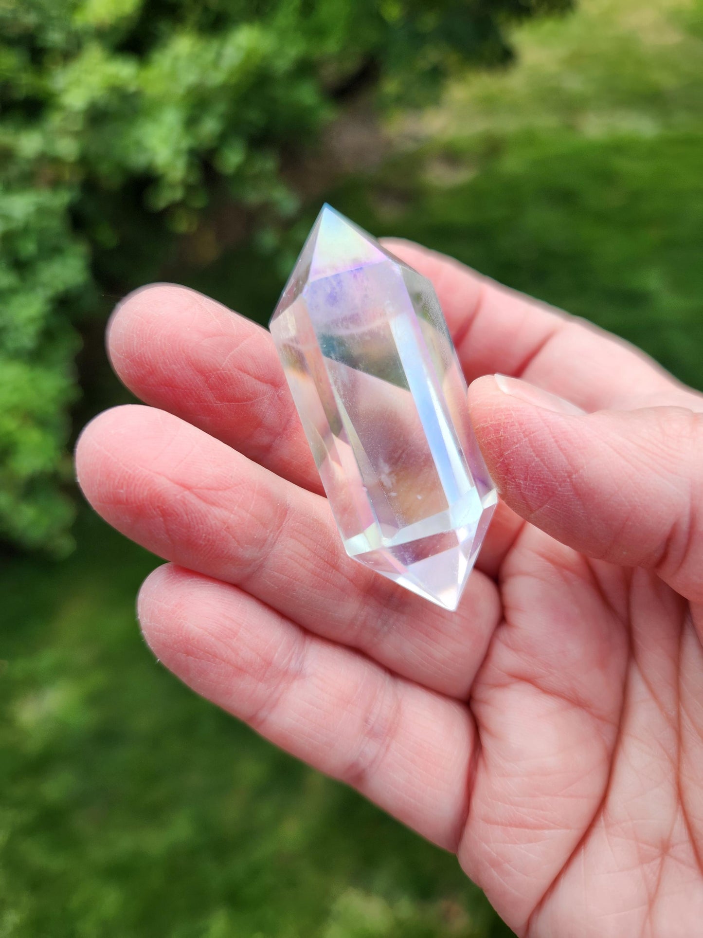 Aura Clear Quartz Crystal DT, Double Terminated Point, Wand