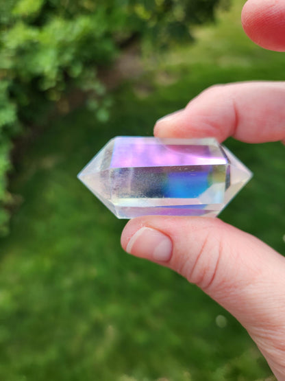 Aura Clear Quartz Crystal DT, Double Terminated Point, Wand