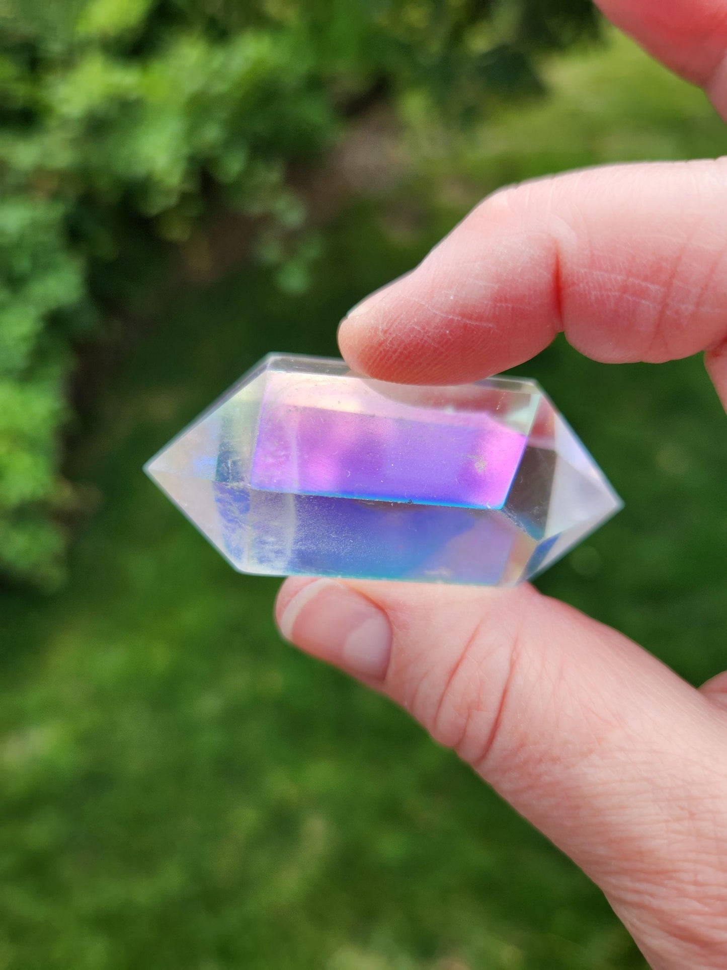 Aura Clear Quartz Crystal DT, Double Terminated Point, Wand