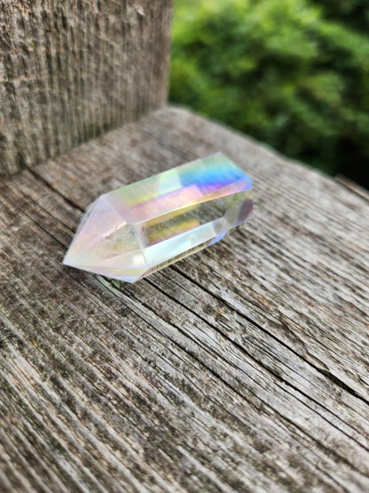 Aura Clear Quartz Crystal DT, Double Terminated Point, Wand