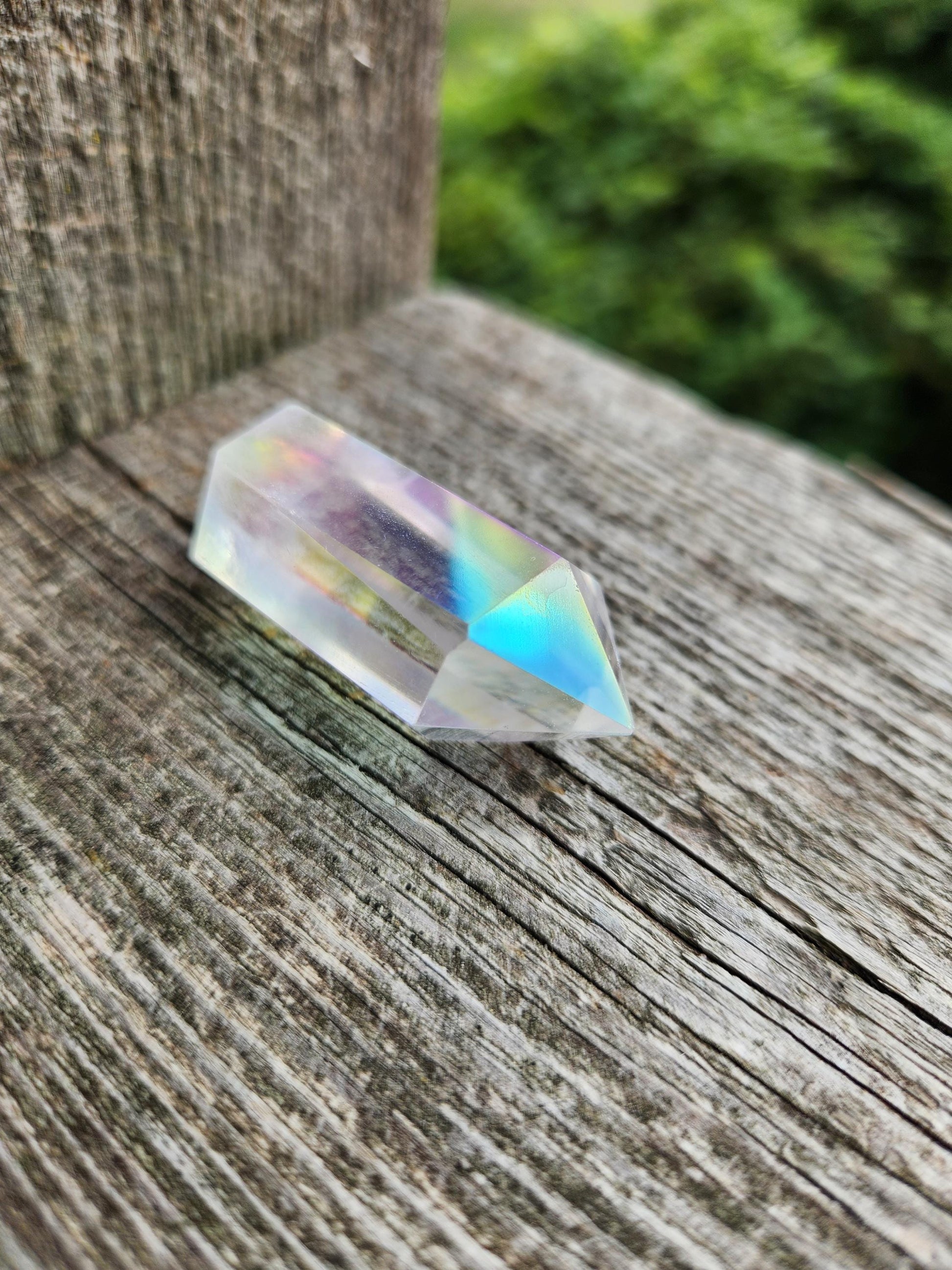 Aura Clear Quartz Crystal DT, Double Terminated Point, Wand
