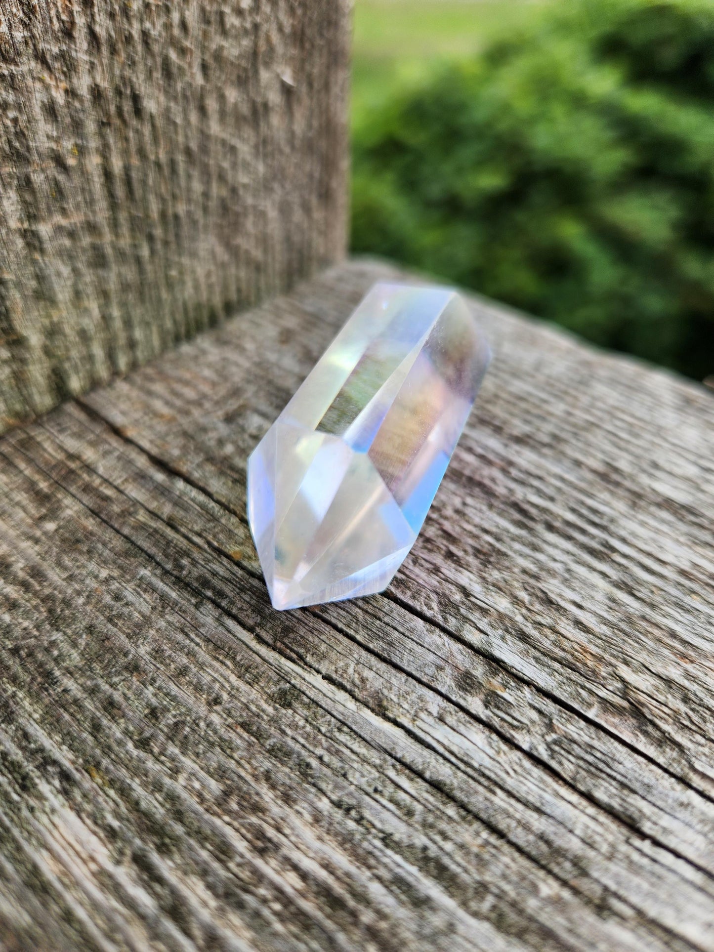 Aura Clear Quartz Crystal DT, Double Terminated Point, Wand