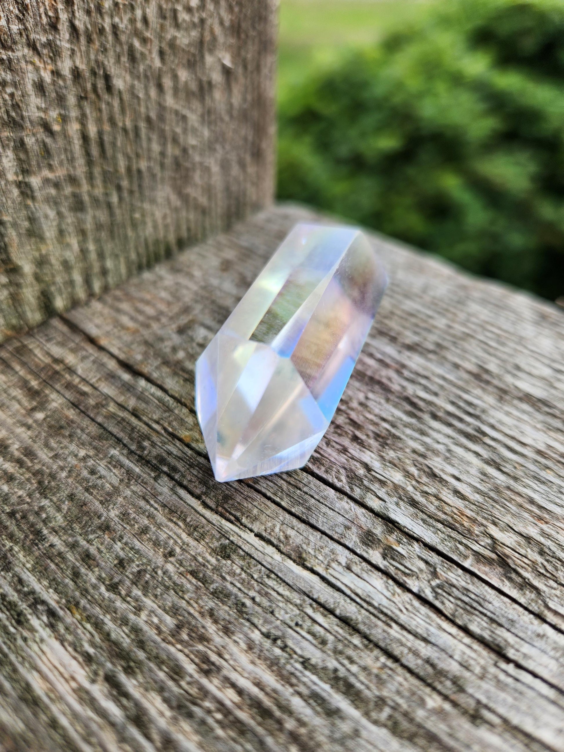 Aura Clear Quartz Crystal DT, Double Terminated Point, Wand