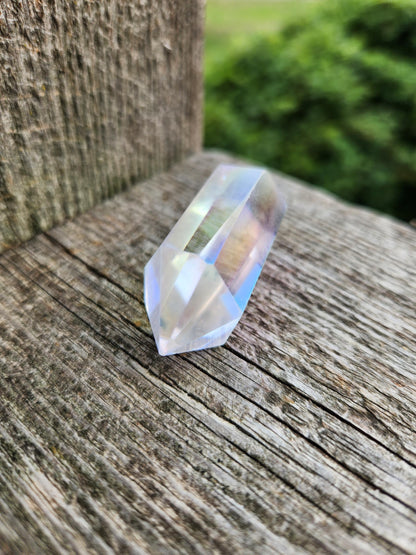 Aura Clear Quartz Crystal DT, Double Terminated Point, Wand
