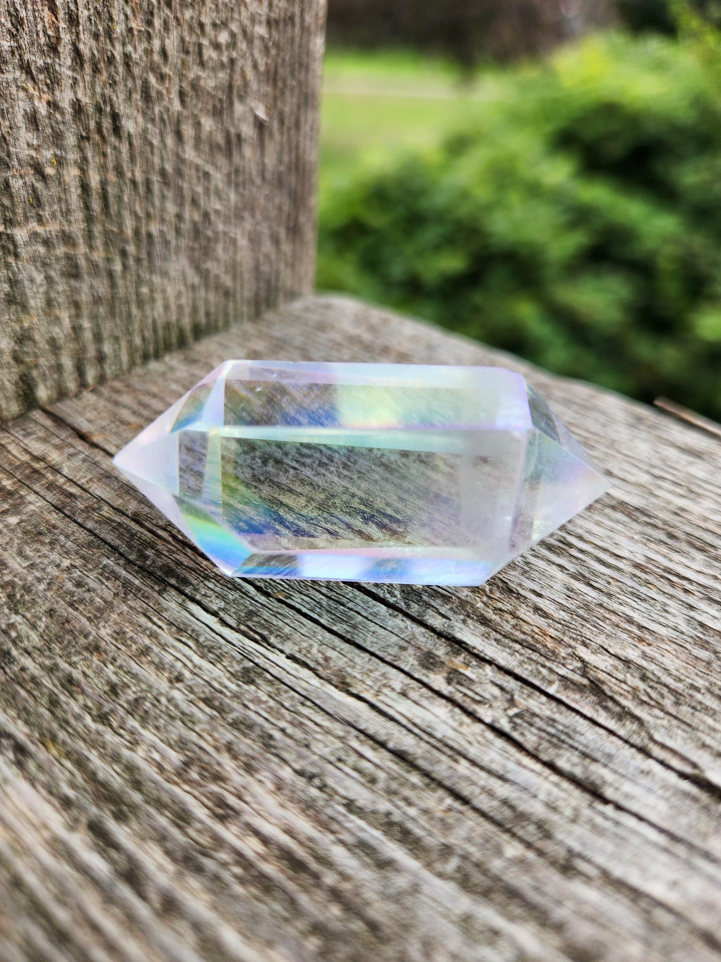 Aura Clear Quartz Crystal DT, Double Terminated Point, Wand