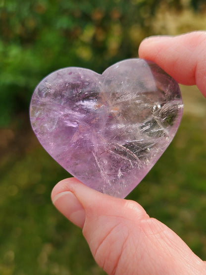 Set of 2 Hearts Purple Ametrine Amethyst Crystal and Rose Quartz Carved Hearts