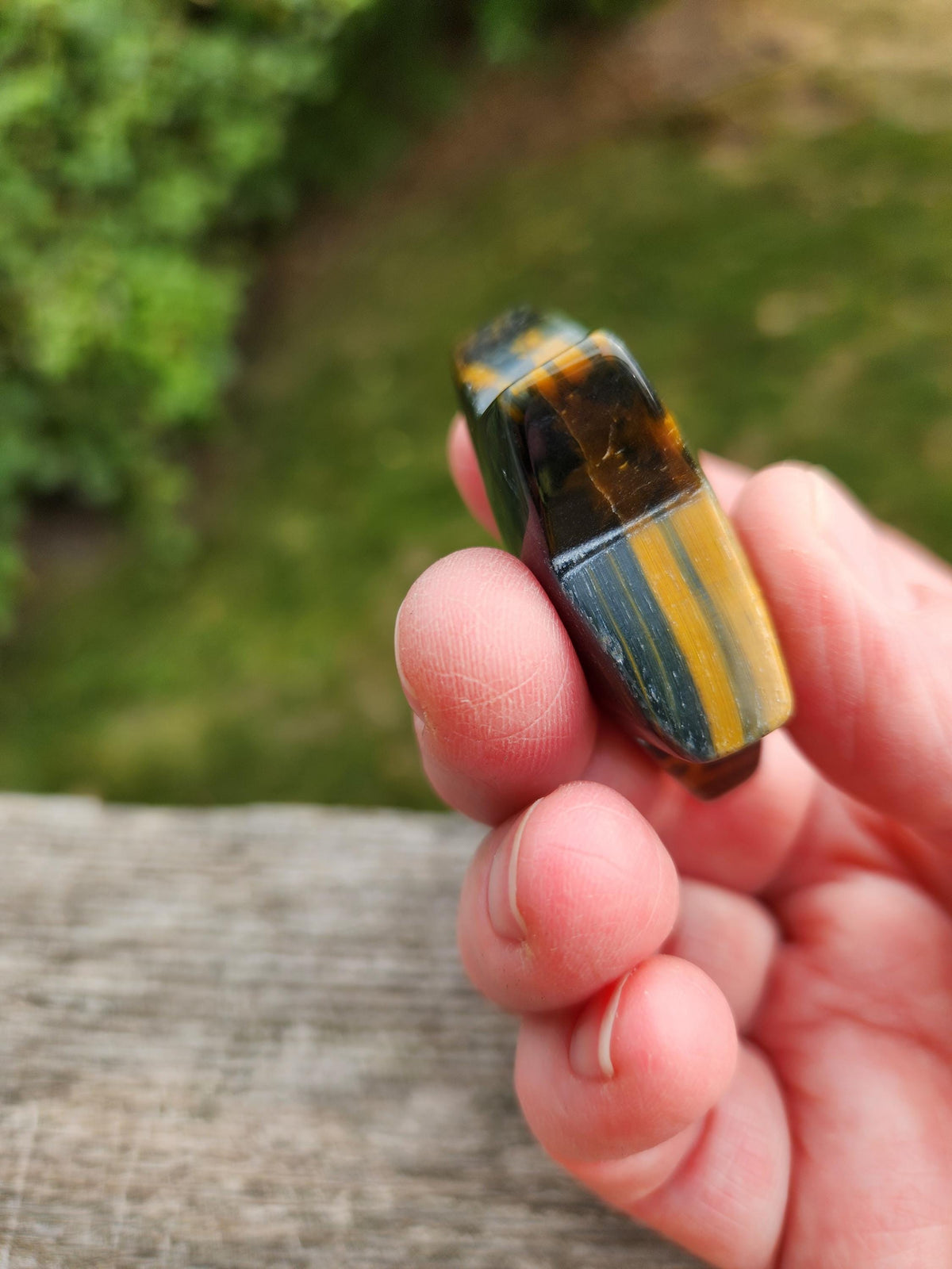 Polished Blue and Gold Tiger Eye Crystal Star: Pocket Palm Stone