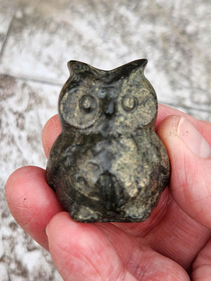 Pyrite Crystal Owl: Natural Stone Figurine