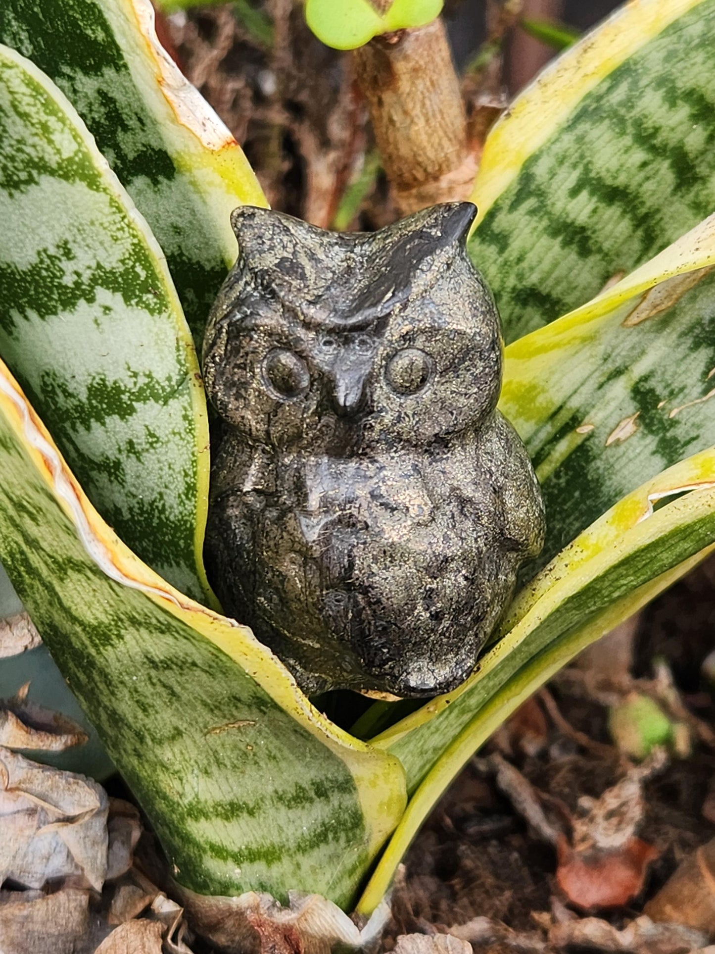 Pyrite Crystal Owl: Natural Stone Figurine