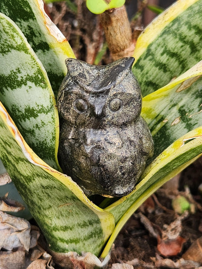 Pyrite Crystal Owl: Natural Stone Figurine