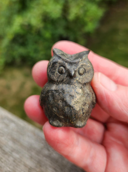 Pyrite Crystal Owl: Natural Stone Figurine