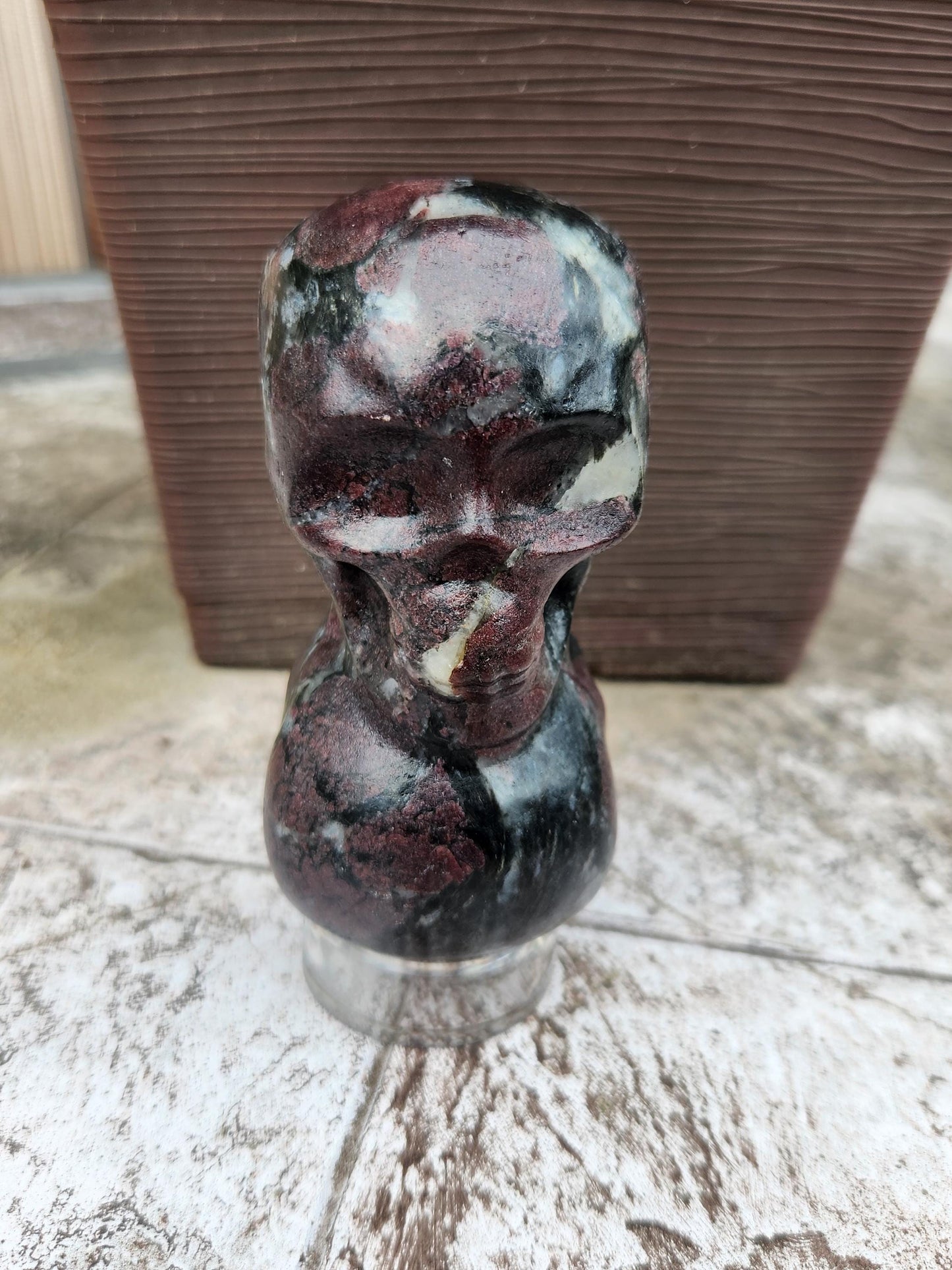 Double Skull in Garnet with Fireworks or Arfvedsonite Crystal Carving