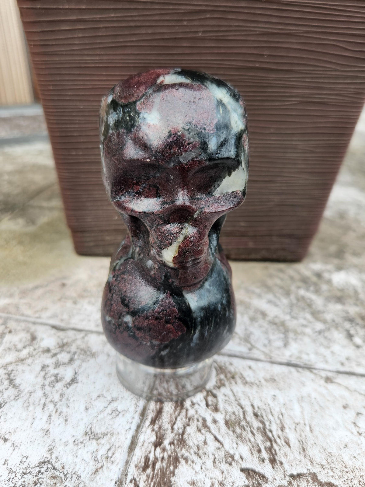 Double Skull in Garnet with Fireworks or Arfvedsonite Crystal Carving