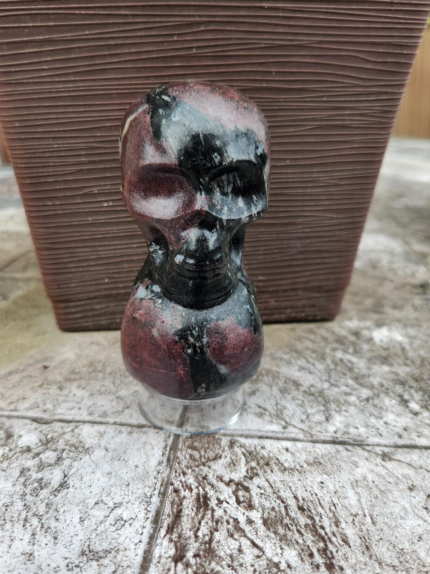 Double Skull in Garnet with Fireworks or Arfvedsonite Crystal Carving