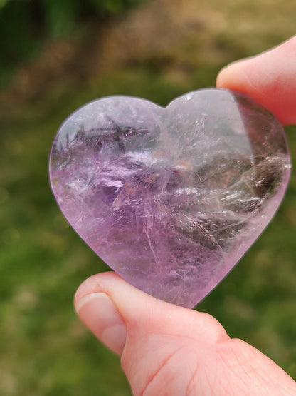 Set of 2 Hearts Purple Ametrine Amethyst Crystal and Rose Quartz Carved Hearts