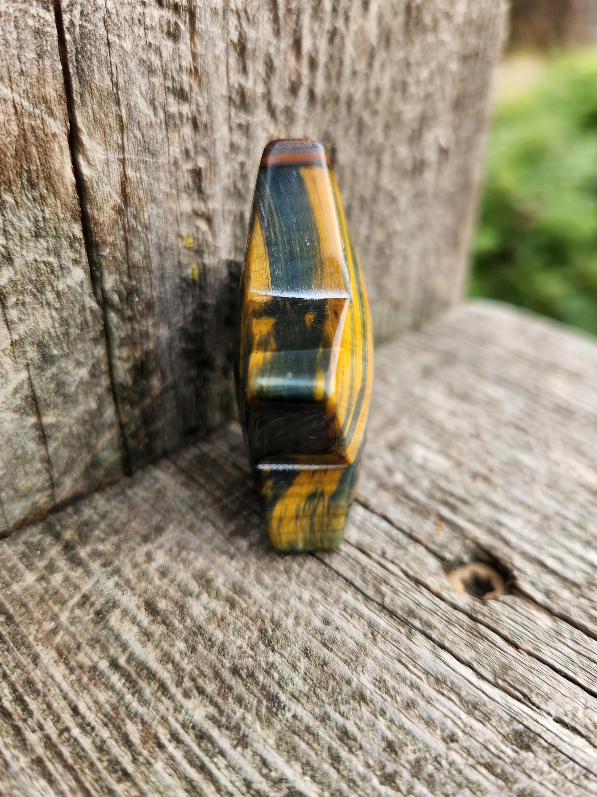 Polished Blue and Gold Tiger Eye Crystal Star: Pocket Palm Stone