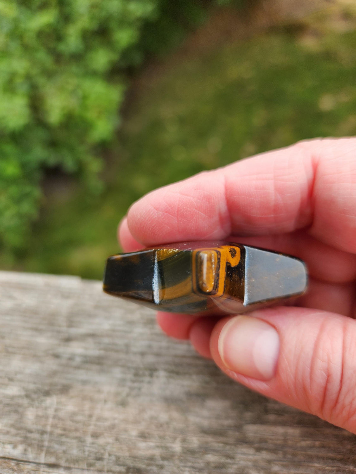 Polished Blue and Gold Tiger Eye Crystal Star: Pocket Palm Stone