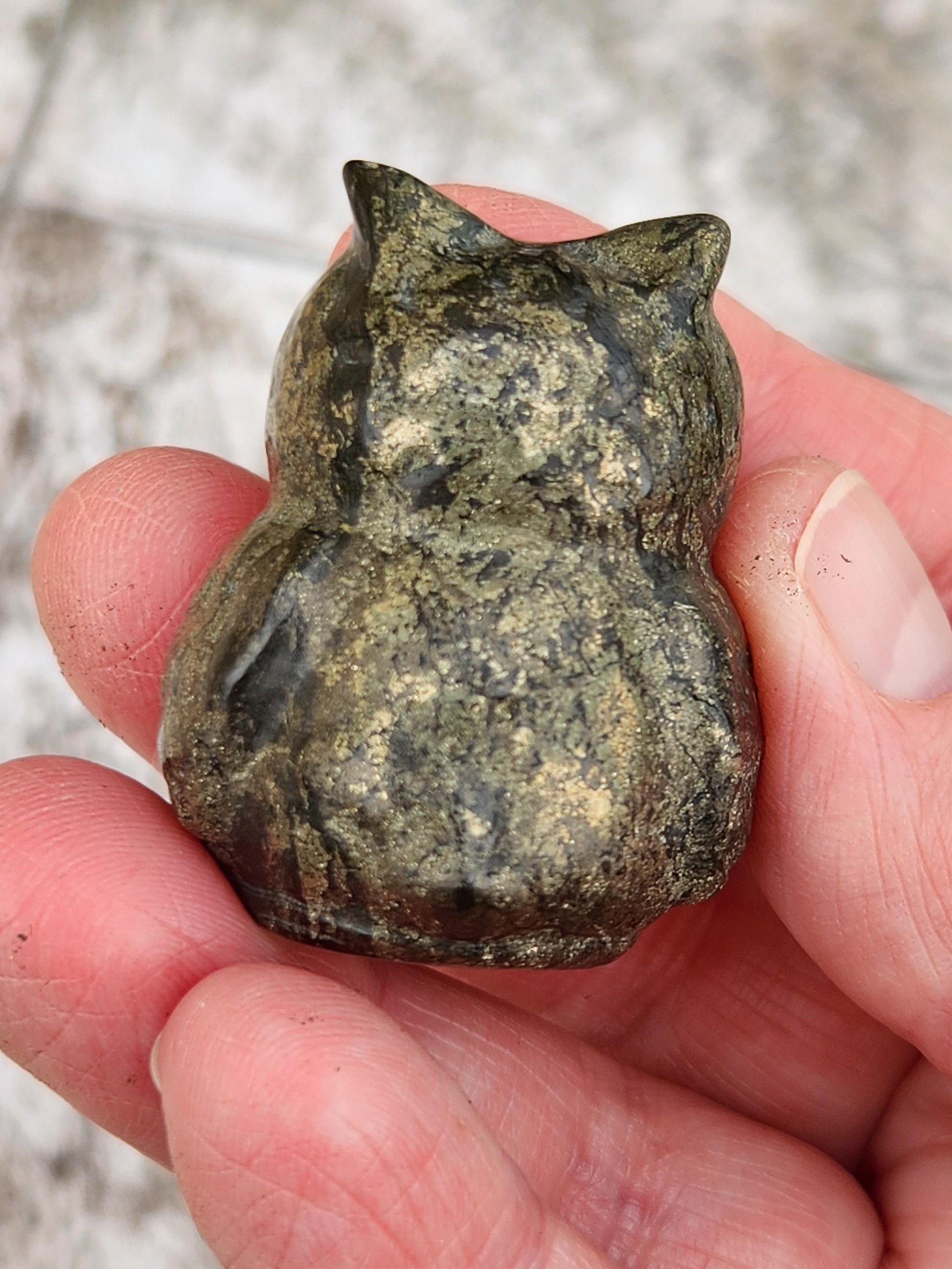 Pyrite Crystal Owl: Natural Stone Figurine
