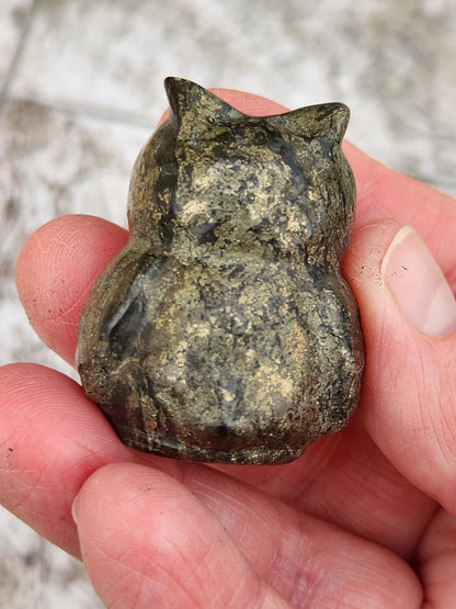 Pyrite Crystal Owl: Natural Stone Figurine