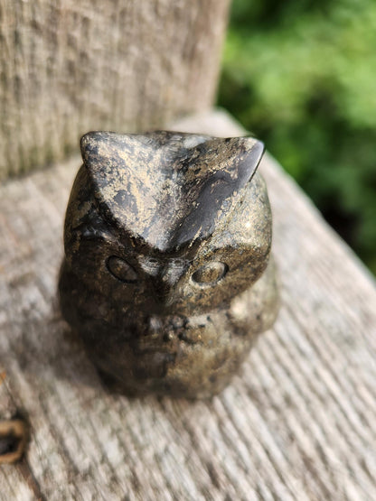 Pyrite Crystal Owl: Natural Stone Figurine
