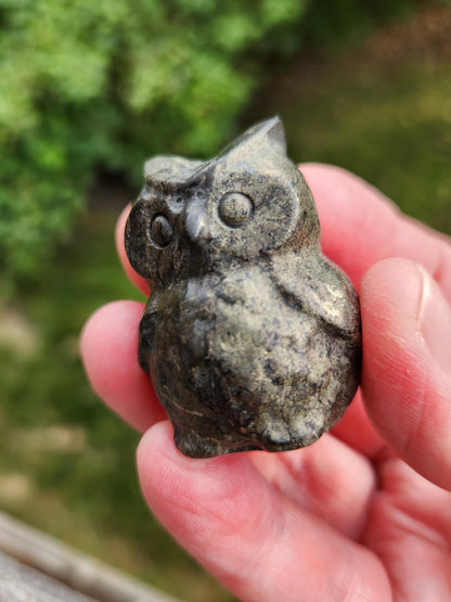 Pyrite Crystal Owl: Natural Stone Figurine