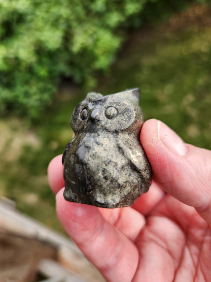 Pyrite Crystal Owl: Natural Stone Figurine