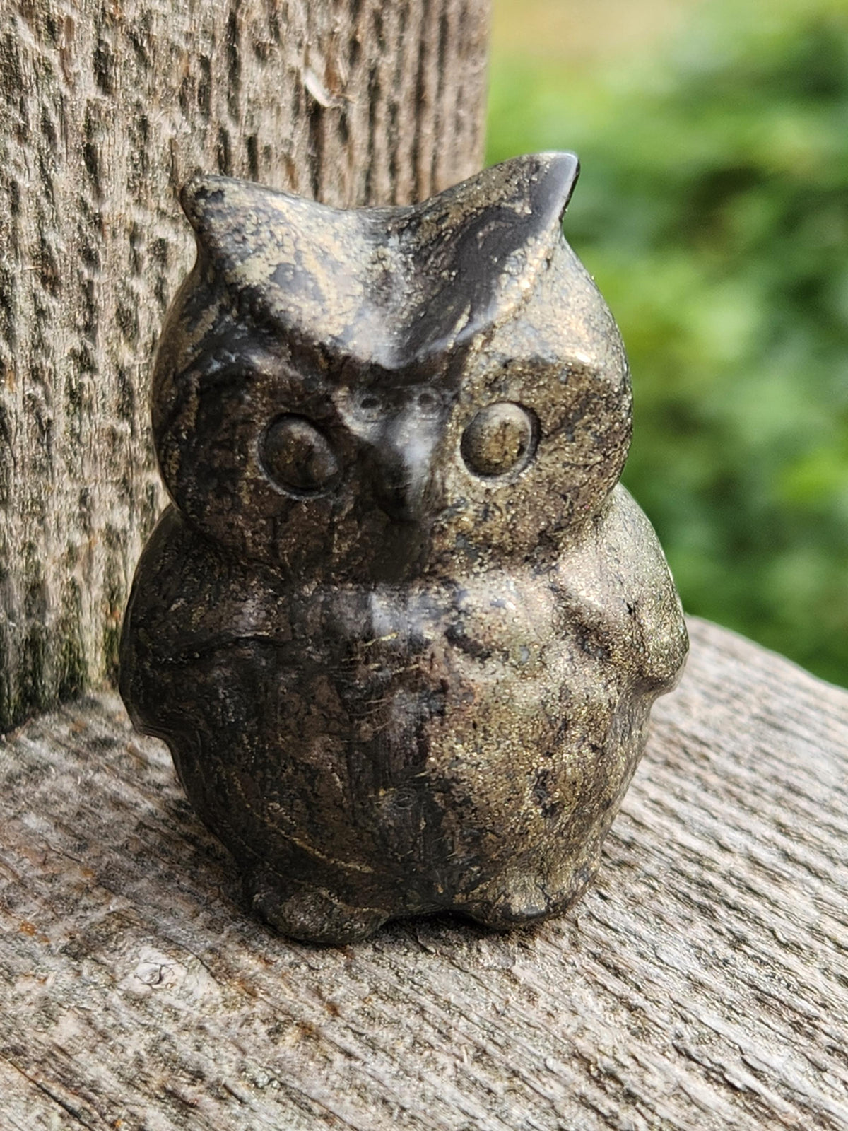 Pyrite Crystal Owl: Natural Stone Figurine