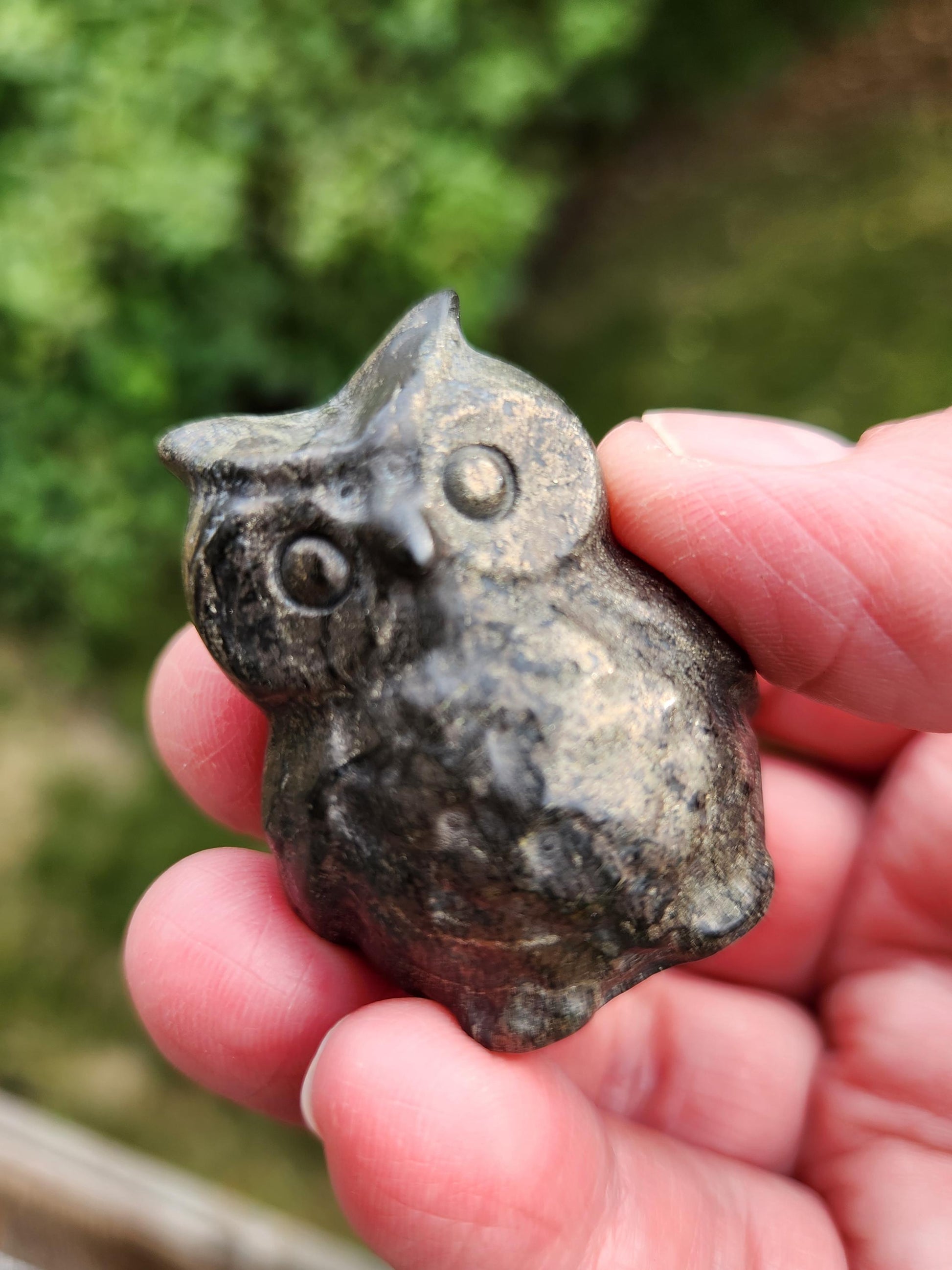 Pyrite Crystal Owl: Natural Stone Figurine