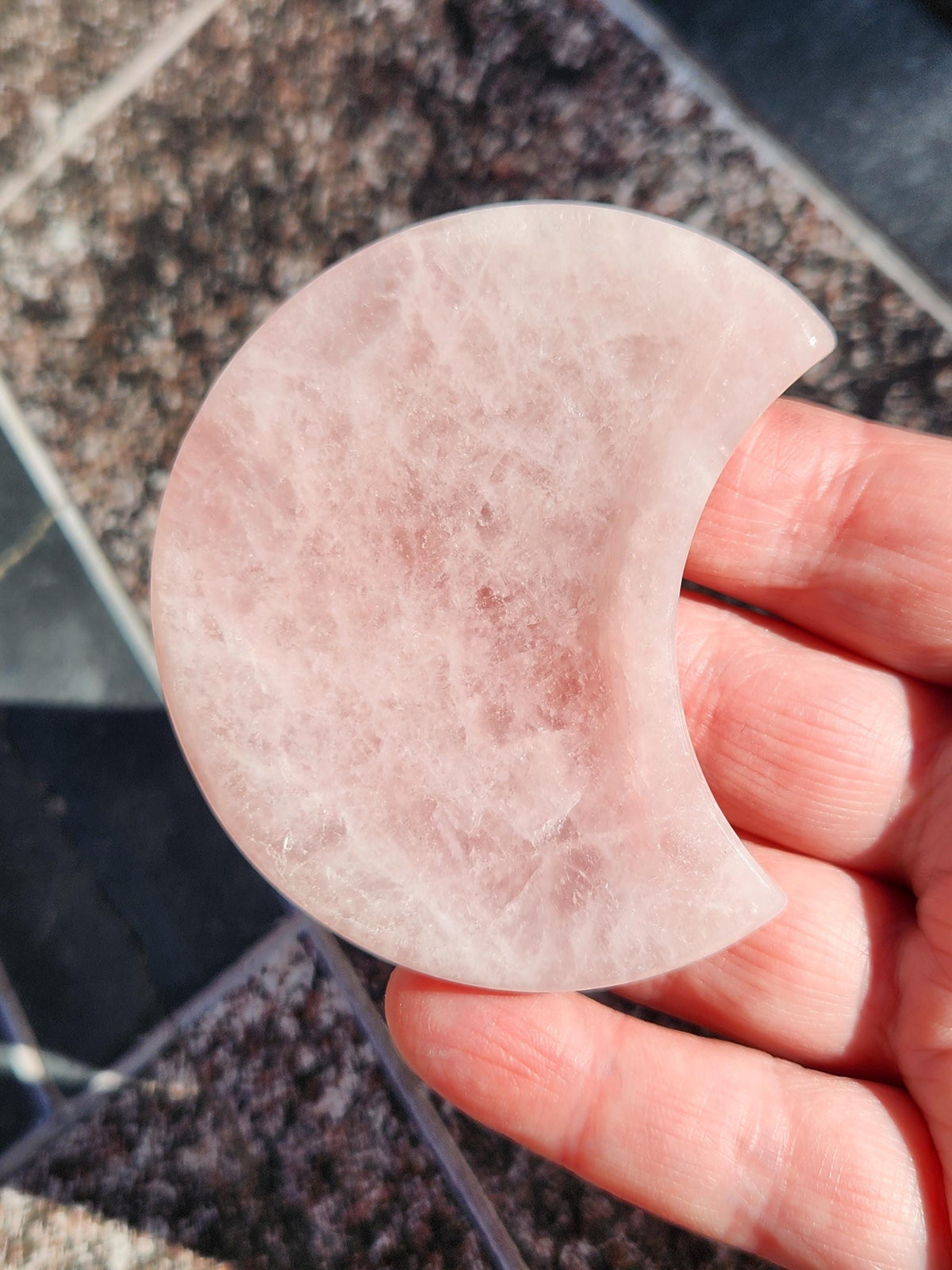 Rose Quartz Half Moon Crystal Shallow Bowl Or Dish: Decorative Small Tray