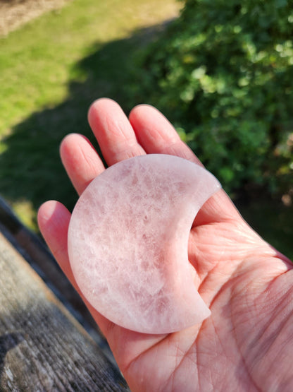 Rose Quartz Half Moon Crystal Shallow Bowl Or Dish: Decorative Small Tray