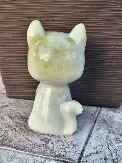 Artemis Cat From Sailor Moon, White Feline, Large Chrysoprase Crystal Cat, Anime