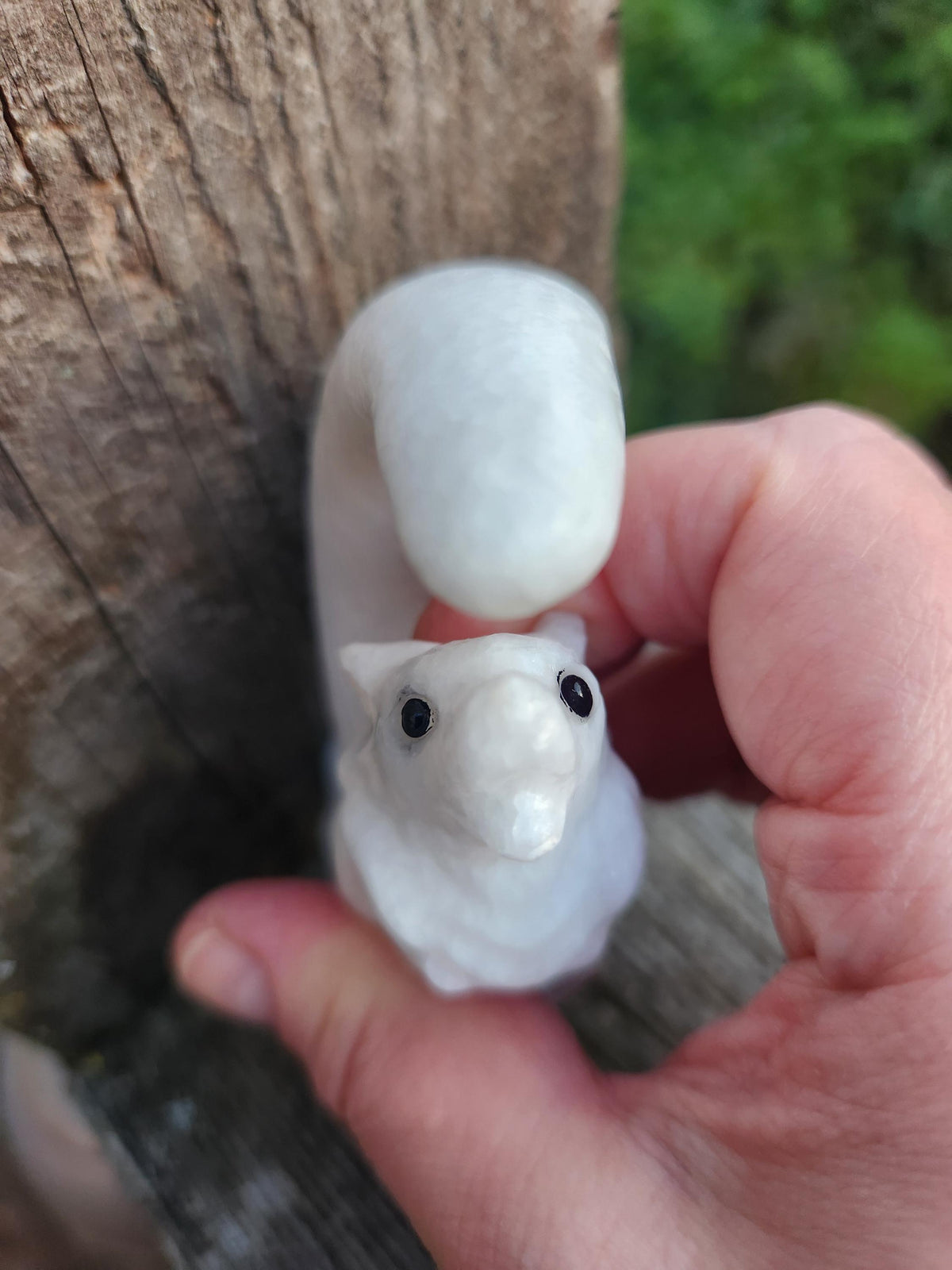 Carved White Calcite Howling Wolf with Moon Crystal, All Natural Crystal
