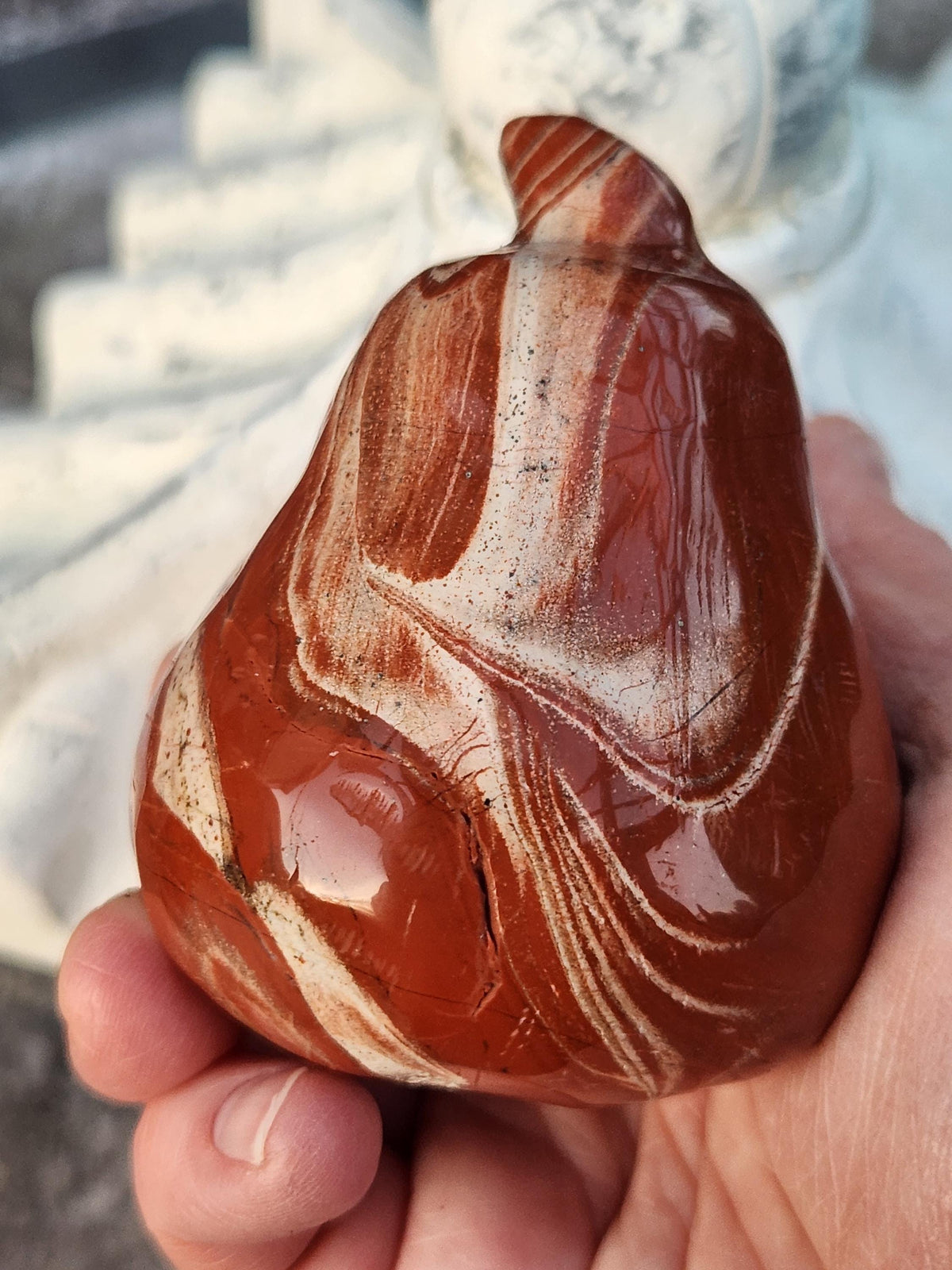 Red and White Jasper Pumpkin Polished Crystal, Fall Decoration, Gourd
