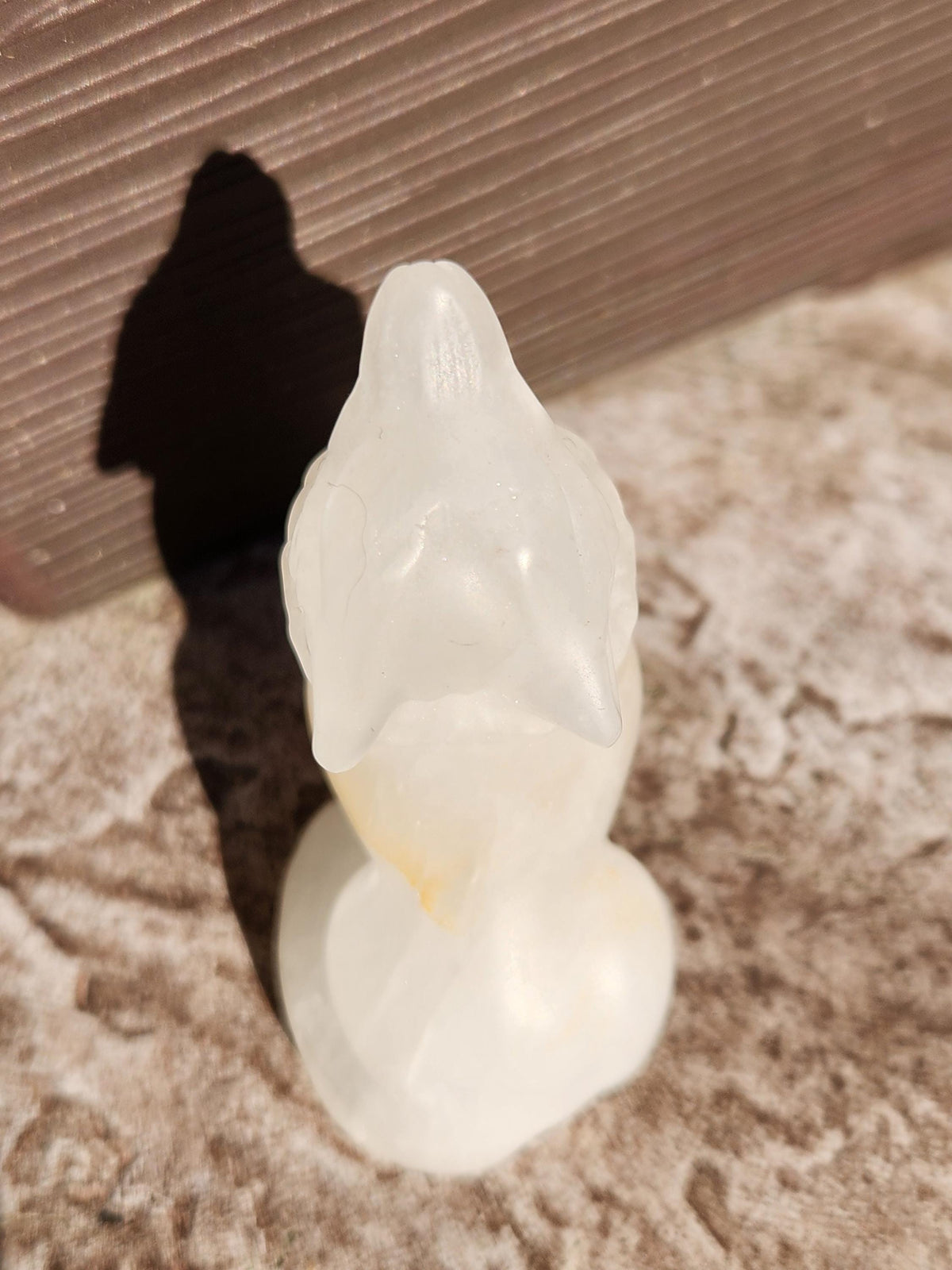 Carved Clear Quartz Jasper Howling Wolf Crystal with Golden Healer Inclusions, All Natural Crystal