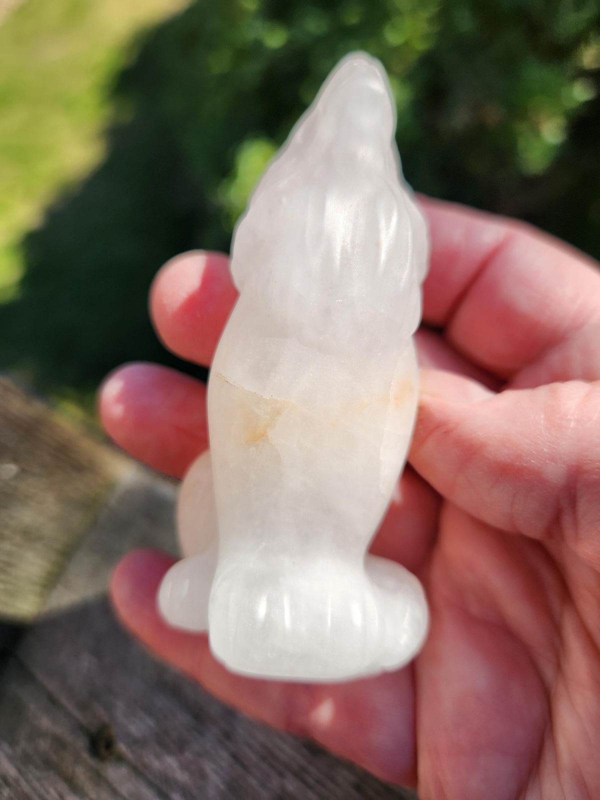Carved Clear Quartz Jasper Howling Wolf Crystal with Golden Healer Inclusions, All Natural Crystal