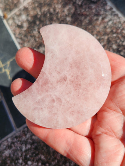 Rose Quartz Half Moon Crystal Shallow Bowl Or Dish: Decorative Small Tray
