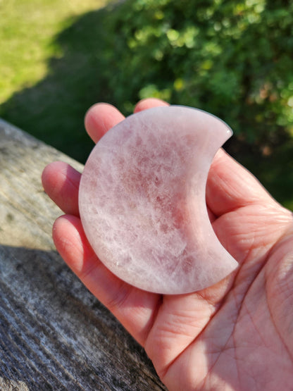 Rose Quartz Half Moon Crystal Shallow Bowl Or Dish: Decorative Small Tray