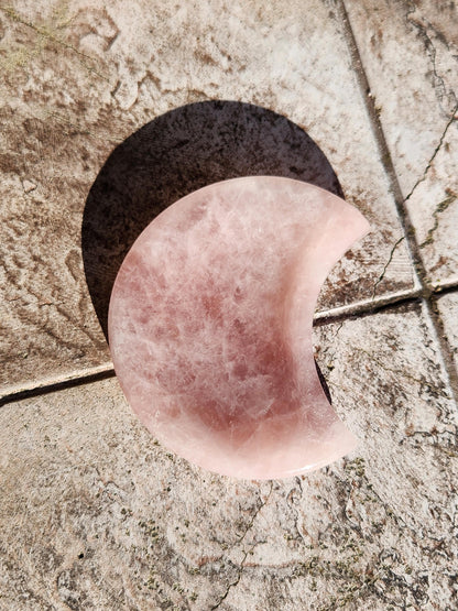 Rose Quartz Half Moon Crystal Shallow Bowl Or Dish: Decorative Small Tray