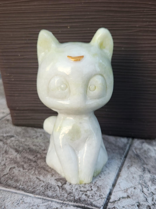 Artemis Cat From Sailor Moon, White Feline, Large Chrysoprase Crystal Cat, Anime