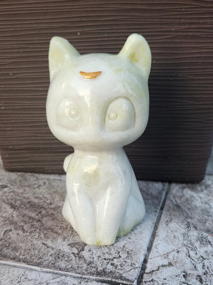 Artemis Cat From Sailor Moon, White Feline, Large Chrysoprase Crystal Cat, Anime