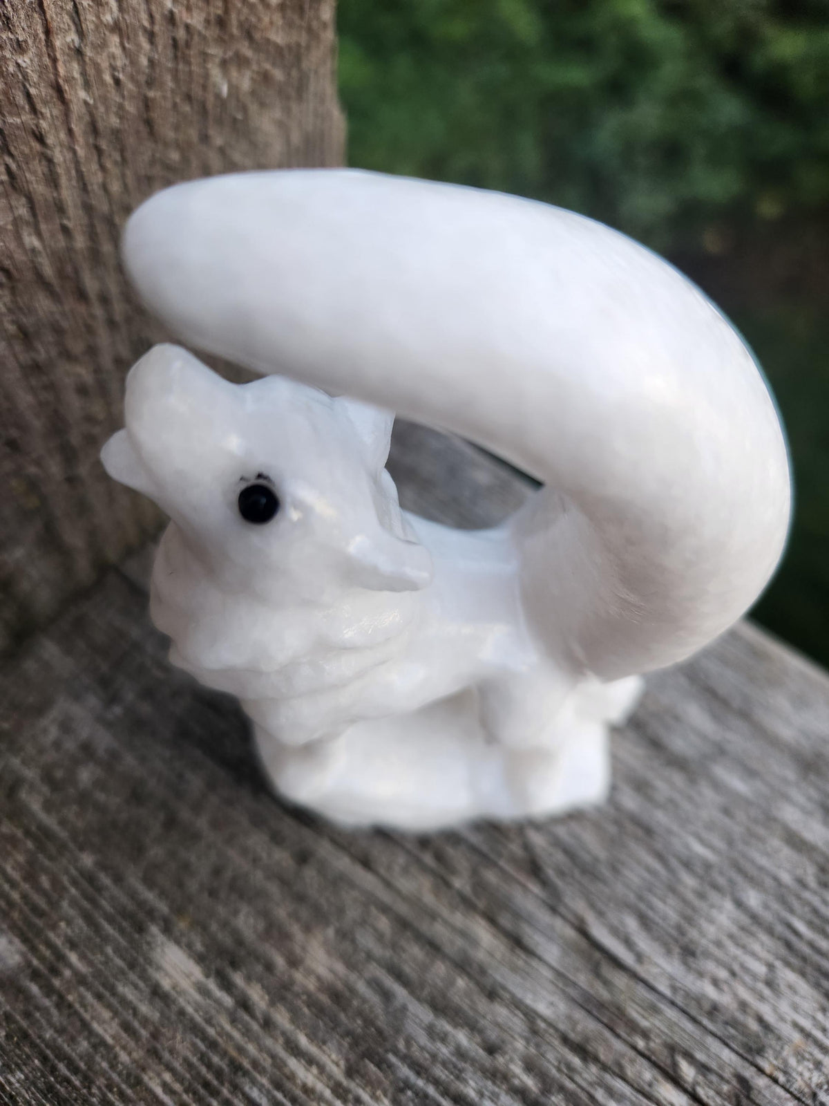Carved White Calcite Howling Wolf with Moon Crystal, All Natural Crystal