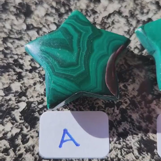 AAA Malachite Crystal Small Star, High Polish Pocket Stone, One