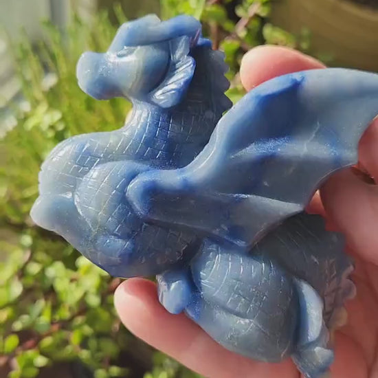 Blue Aventurine Crystal Dragon Carving - DnD, Decor