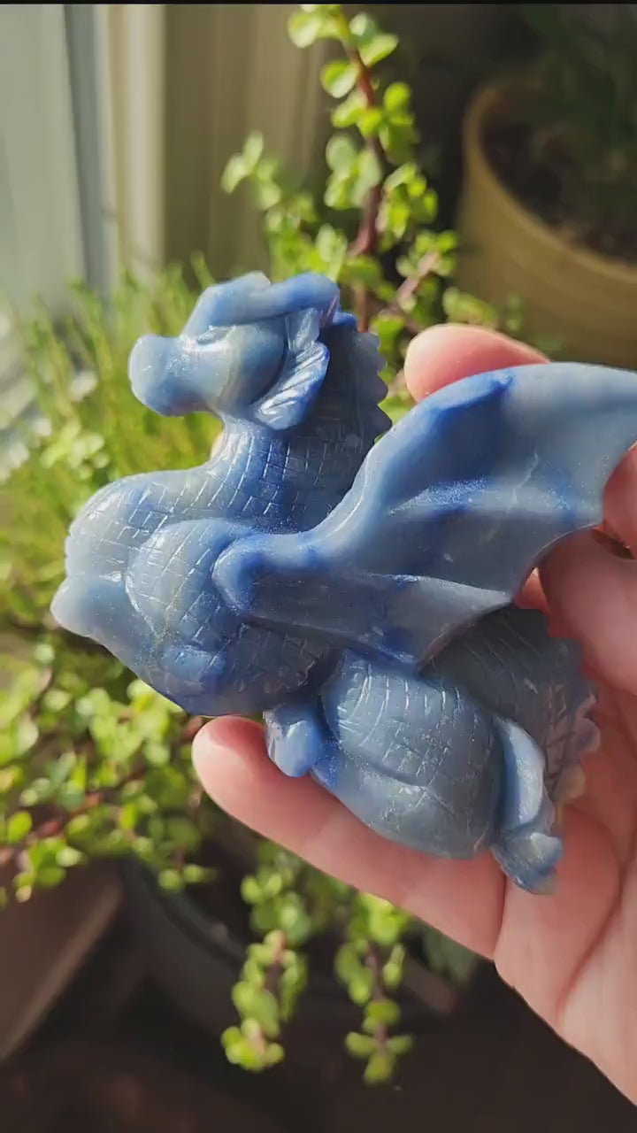 Blue Aventurine Crystal Dragon Carving - DnD, Decor