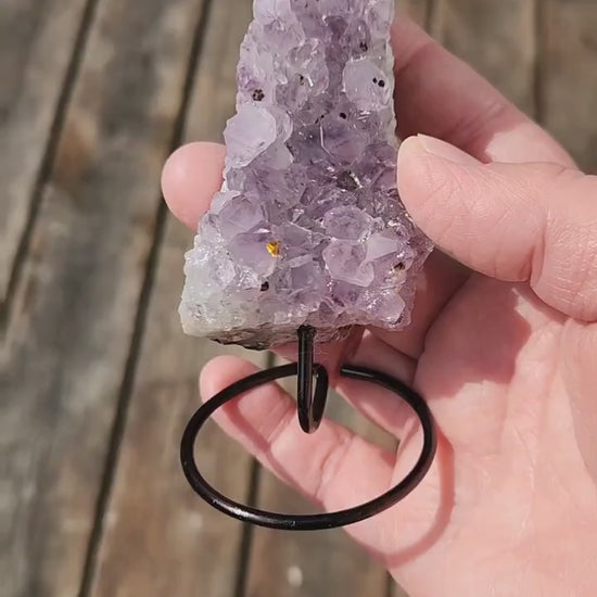 Beautiful Purple Amethyst Crystal Free Form with metal stand